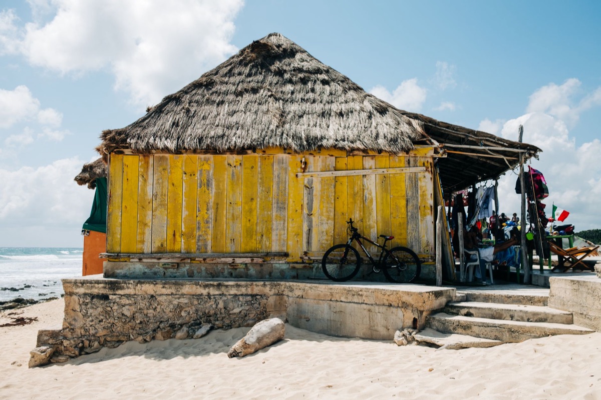 Cancun tourist police station with sign and officers
