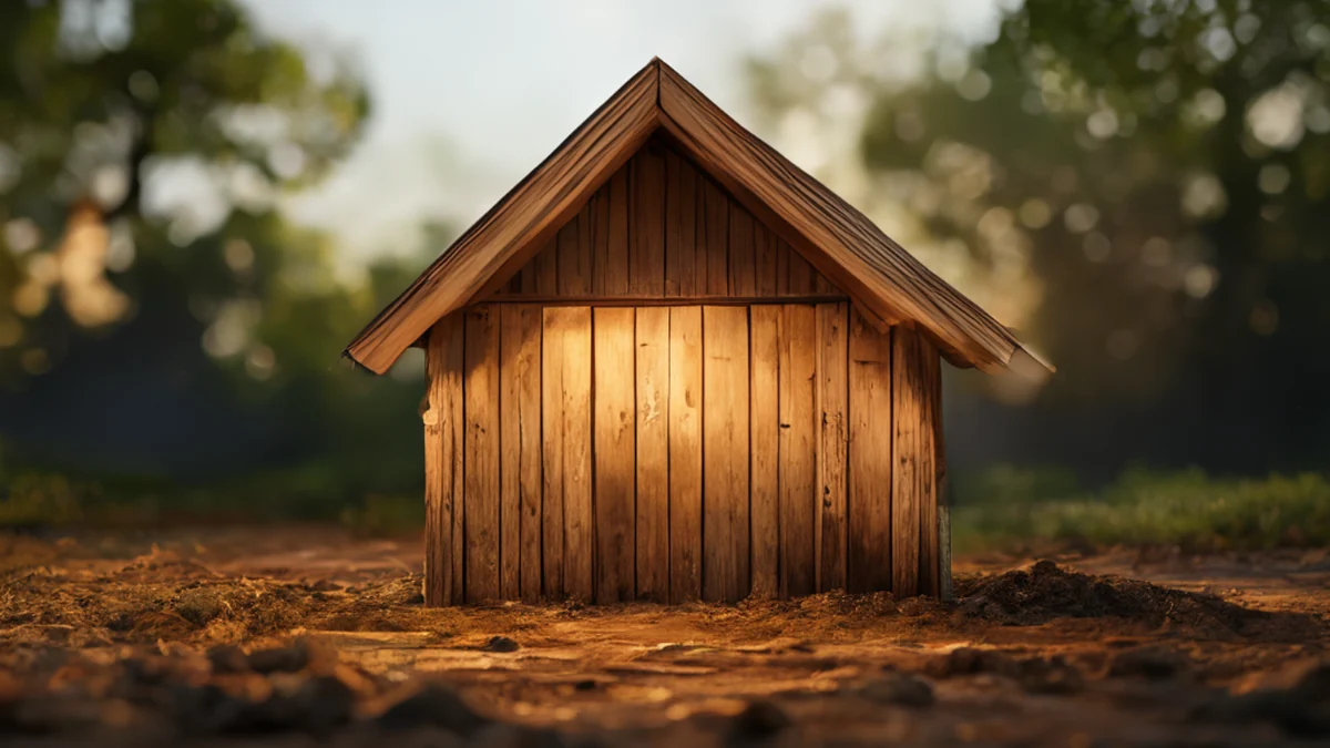 簡約的鄉村式小屋，平屋頂和木製外牆。