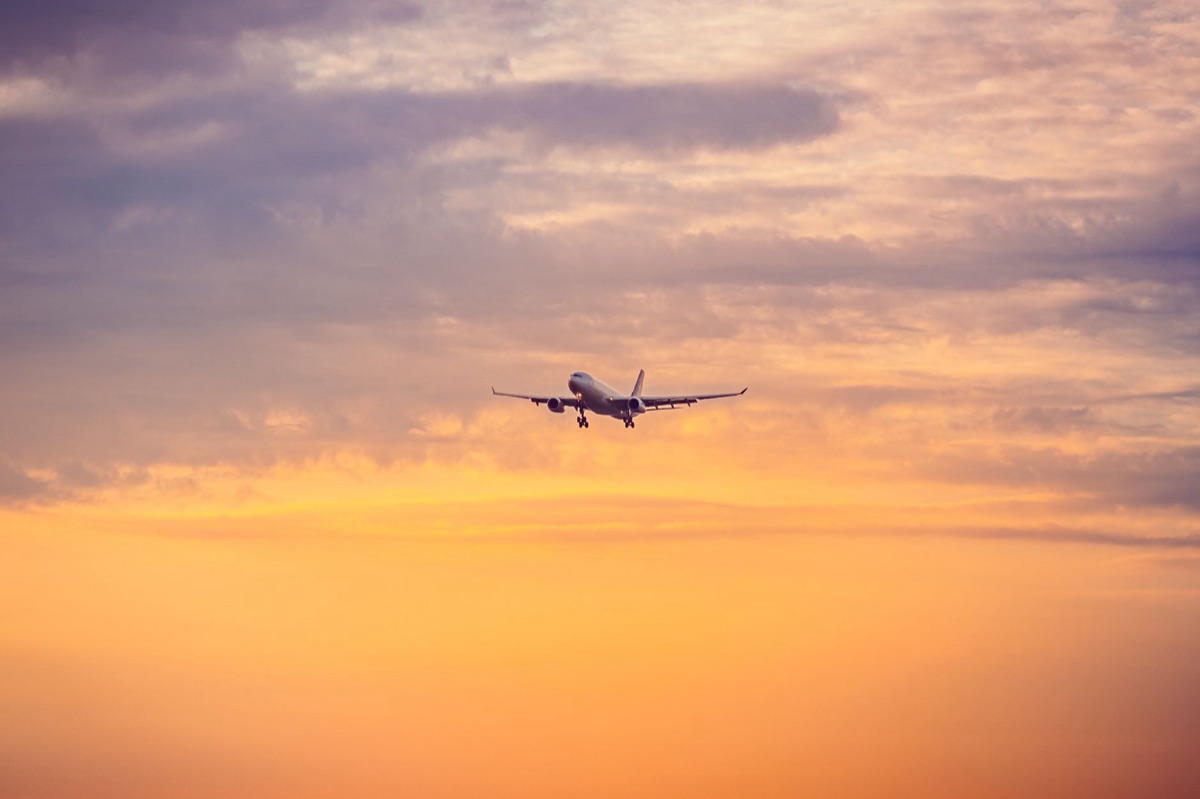Airplane landing at Cancun airport
