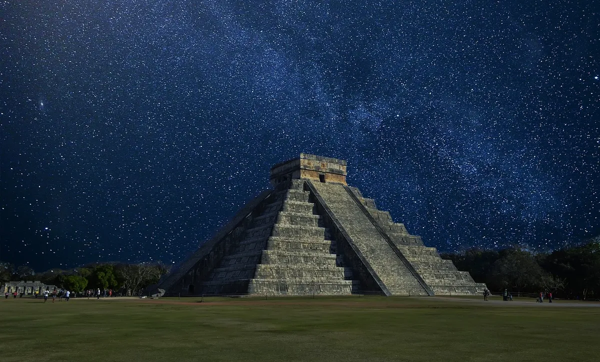 chichen itza, mexico, pyramid, milky way, night, mayans, archaeology, archaeological site, stars, starry sky, starry night, landmark, famous, places of interest