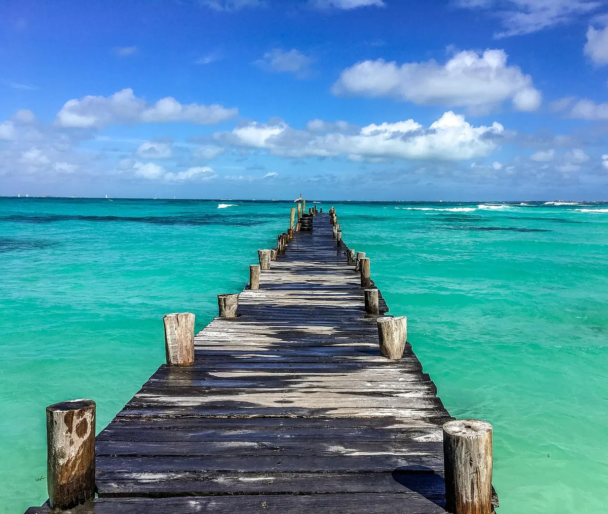 mexico, beach, ocean, bridge, landscape, holiday, cancun, solar, sky, summer, water, paradise, view, blue sky, travel, sun, blue, the sun, travels, nature, rela